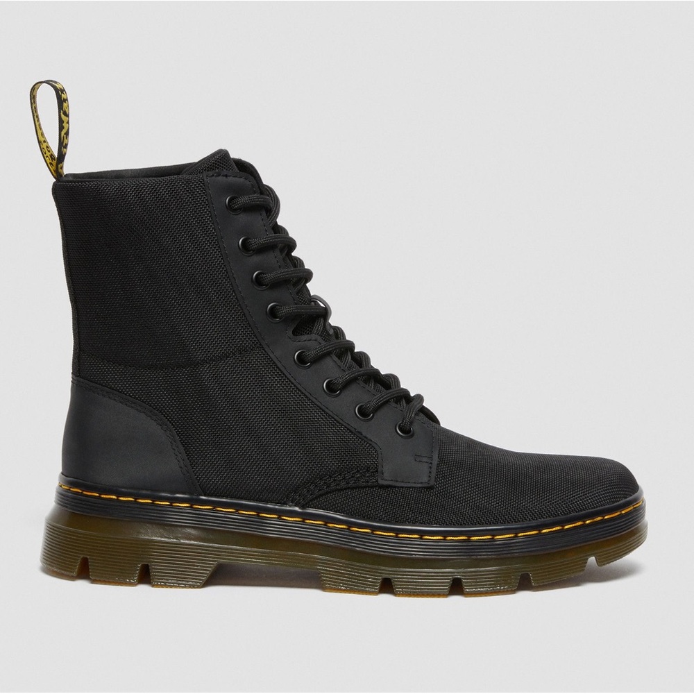 Dr. Martens Combs Poly Casual Lug Sole Lace Up Combat Moto Ankle Boots Black 7